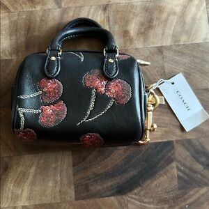 Authentic Coach Mini Rowan Bag Charm With Cherry Print NWT